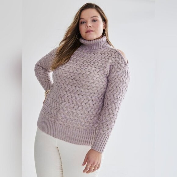 Addition Elle Cable Knit Chunky Turtleneck Sweater Cold Shoulder Tunic winter - Picture 1 of 14